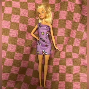 RARE Barbie Blonde Hair and Blue Eyes Pink Logo Dress Doll Toy - Preowned